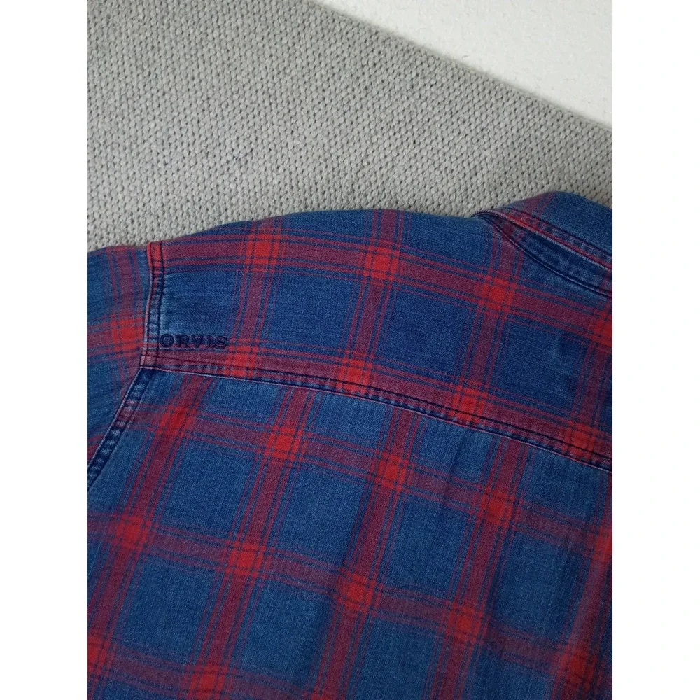 Orvis Active Fit Flannel Button Down Shirt Men XL Blue Red Plaid PocketsOutdoors - Picture 6 of 9